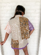 Load image into Gallery viewer, Queen Of Sparkles Purple, Yellow, &amp; Tiger Colorblock Sequin Skirt