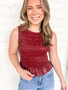 The Next One Burgundy Smocked Top