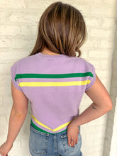 Load image into Gallery viewer, Queen Of Sparkles Lavender, Green &amp; Yellow 'Queen Cake' Striped Top
