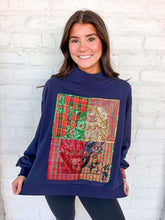Load image into Gallery viewer, Queen Of Sparkles Navy Plaid Metallic Queen Card Mockneck Sweatshirt