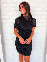 Load image into Gallery viewer, The Asymmetrical Cape Black Dress