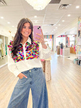 Load image into Gallery viewer, Queen Of Sparkles White Multi Paillette Button Up Cotton Top