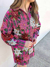Load image into Gallery viewer, Queen Of Sparkles Pink Plaid Poinsettia Button Up Long Sleeve Dress