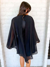 Load image into Gallery viewer, Wrap Me Up Black Cape Satin Dress