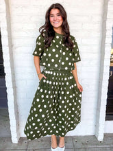 Load image into Gallery viewer, Fall Festivals Olive Polka Dot Skirt