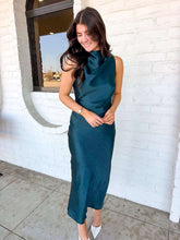 Load image into Gallery viewer, Good To Know Dark Green Satin Dress