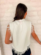 Load image into Gallery viewer, Queen Of Sparkles White Oversized Tiger Feather Trim Tank