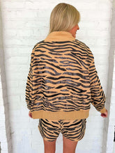 Load image into Gallery viewer, Queen Of Sparkles Tan Sequin Tiger Print Mock Neck Sweatshirt