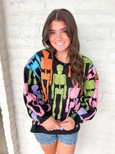 Load image into Gallery viewer, Queen Of Sparkles Black Multi Fuzzy Skeleton Sweatshirt