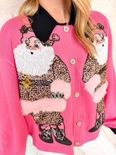 Load image into Gallery viewer, Queen Of Sparkles Pink &amp; Black Collar Santa in Leopard Suit Cardigan