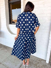 Load image into Gallery viewer, Fall Festivals Navy Polka Dot Skirt