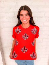 Load image into Gallery viewer, Jordan Amanda Red Fleur De Lis Top