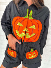 Load image into Gallery viewer, Queen Of Sparkles Black &amp; Orange Pumpkin Cotton Short