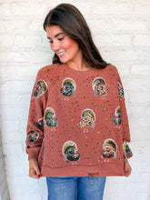 Load image into Gallery viewer, Queen Of Sparkles Rust Rhinestone Scattered Turkey Sweatshirt