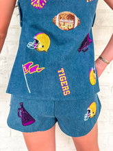 Load image into Gallery viewer, Queen Of Sparkles Licensed LSU Denim Icon Button Up Vest