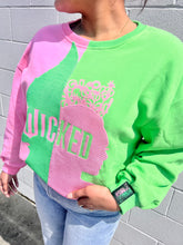 Load image into Gallery viewer, Queen of Sparkles Wicked pink and green color-block sequin sweatshirt