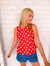 Load image into Gallery viewer, Cherry On Top Red Polka Dot Top