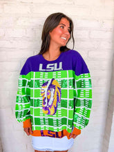 Load image into Gallery viewer, Queen Of Sparkles Licensed LSU Colorblock Football Field Sweatshirt
