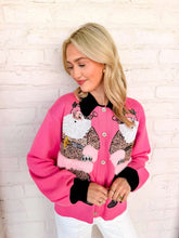 Load image into Gallery viewer, Queen Of Sparkles Pink &amp; Black Collar Santa in Leopard Suit Cardigan