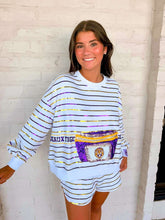 Load image into Gallery viewer, Queen Of Sparkles Licensed LSU Sequin Striped Fanny Pack Sweatshirt