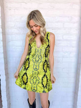 Load image into Gallery viewer, Queen Of Sparkles Lime Green &amp;  Black Snake Print Full Sequin V Neck Tank Dress