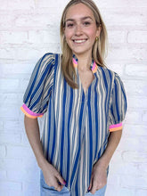 Load image into Gallery viewer, THML Letters Sent Blue Stripe Top