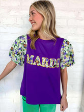 Load image into Gallery viewer, Mardi Gras Patch Bubble Sleeve Top
