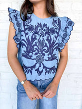 Load image into Gallery viewer, THML Singing Blues Ruffle Sleeve Top