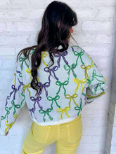 Load image into Gallery viewer, Queen Of Sparkles White Mardi Gras Bow Sweater
