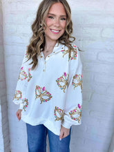 Load image into Gallery viewer, Iridescent Mask Mock Neck Button Up (front &amp; back)