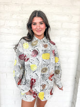 Load image into Gallery viewer, Queen Of Sparkles Newspaper Seafood Button Up