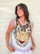 Load image into Gallery viewer, Queen Of Sparkles Lavender Oversized Tiger Feather Trim Tank