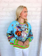 Load image into Gallery viewer, Queen Of Sparkles Aqua Vintage Santa Gingerbread House Sweatshirt