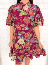 Load image into Gallery viewer, THML Pleased Poppies Burgundy Dress