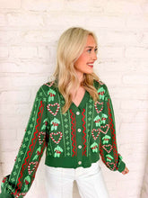 Load image into Gallery viewer, Queen Of Sparkles Green 3D Holly &amp; Peppermint Cardigan