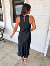 Load image into Gallery viewer, Golden Wishes Black Satin Dress