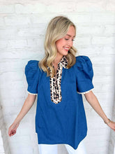 Load image into Gallery viewer, Eyes Ahead Denim Leopard Top