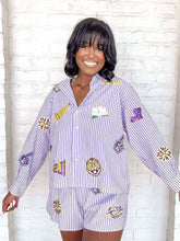 Load image into Gallery viewer, Queen Of Sparkles LSU Mini Icon Striped Icon Button Top