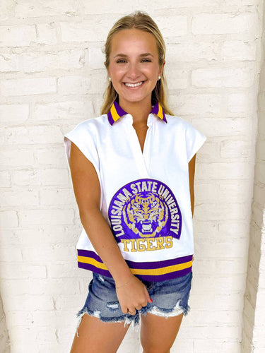 Queen Of Sparkles Licensed LSU Striped Collar Mascot Tank
