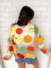 Load image into Gallery viewer, Queen Of Sparkles Beige Multi Pumpkin Crochet Button Up