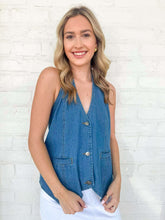 Load image into Gallery viewer, Southern Belle Dark Denim Halter Vest