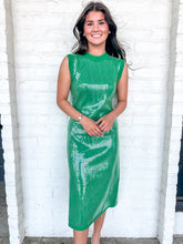 Load image into Gallery viewer, Queen Of Sparkles Green Full Sequin Knit Tank Midi Dress
