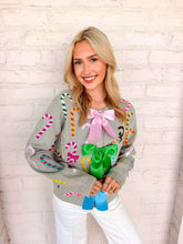 Load image into Gallery viewer, Queen Of Sparkles Grey Multi Candy Cane Multi Bow Sweater