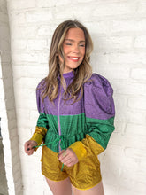 Load image into Gallery viewer, Queen Of Sparkles Purple, Green, &amp; Gold Full Rhinestone Romoer