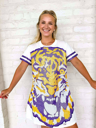 Queen Of Sparkles Licensed LSU Oversized Mascot Tee Dress