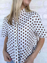 Load image into Gallery viewer, THML Feel The Energy Brown Polka Dot Top