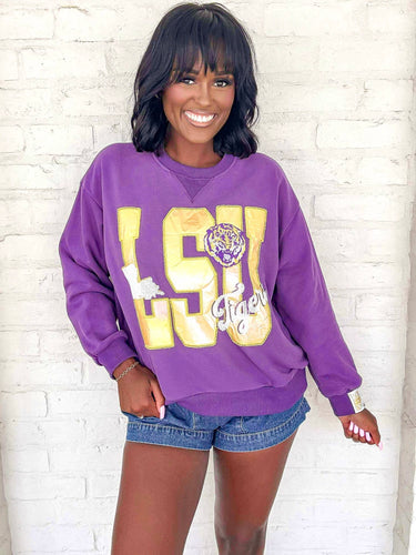 Queen Of Sparkles LSU Metallic Icon Sweatshirt