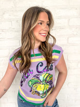 Load image into Gallery viewer, Queen Of Sparkles Lavender, Green &amp; Yellow 'Queen Cake' Striped Top