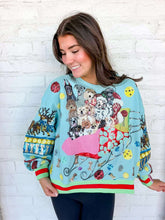 Load image into Gallery viewer, Queen Of Sparkles Aqua Dogs on Santas Sleigh Sweatshirt