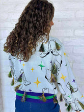 Load image into Gallery viewer, Queen Of Sparkles Green &amp; Purple Trim MG Boots With Tinsel Cardigan
